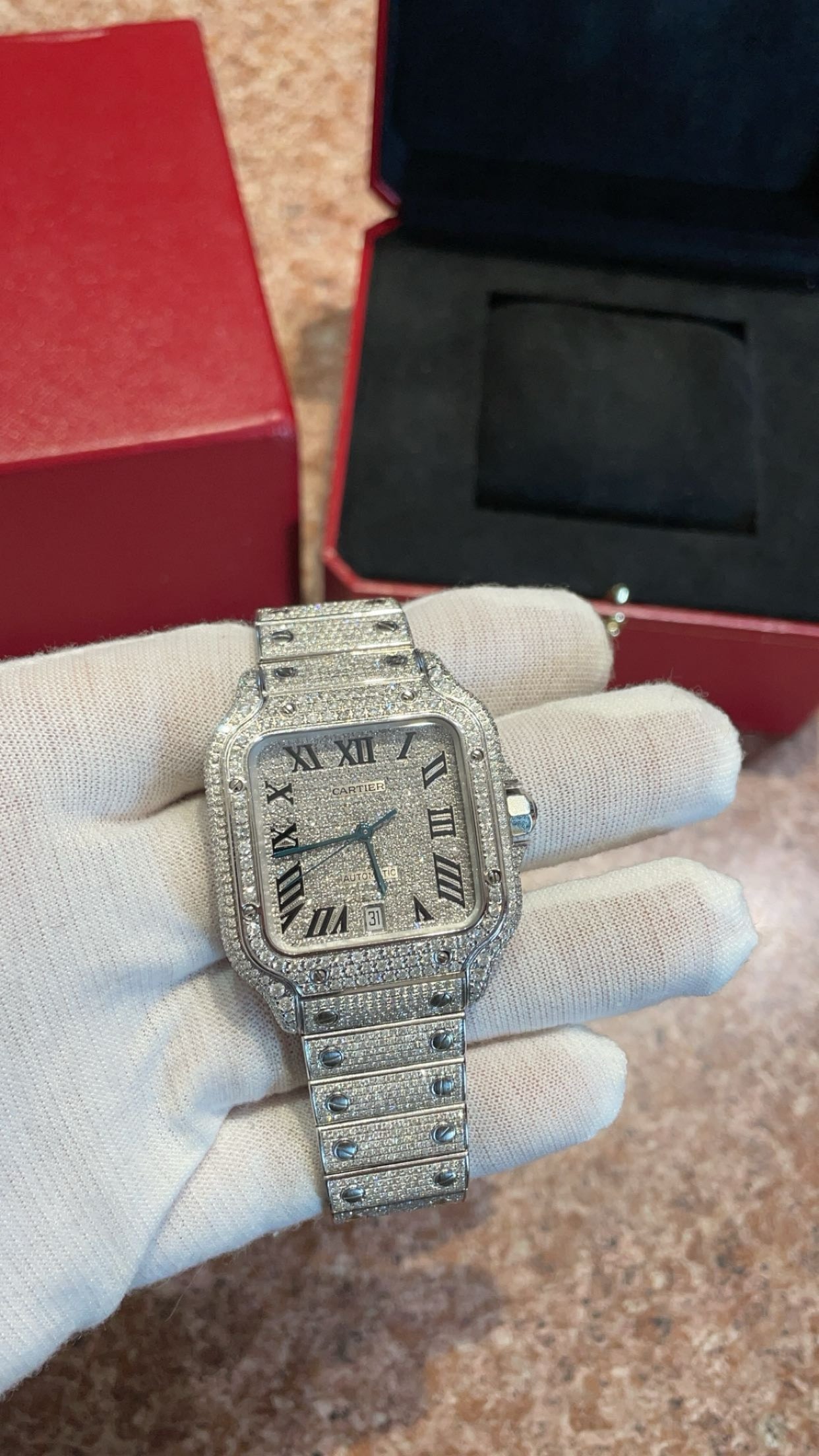 Cartier Santos Large Iced out Tisma Jewlery